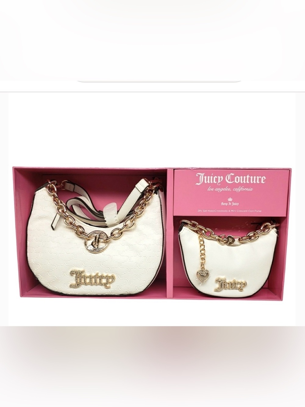 Juicy Couture Cream Hobo & Mini Crossbody Set with Gold Chain